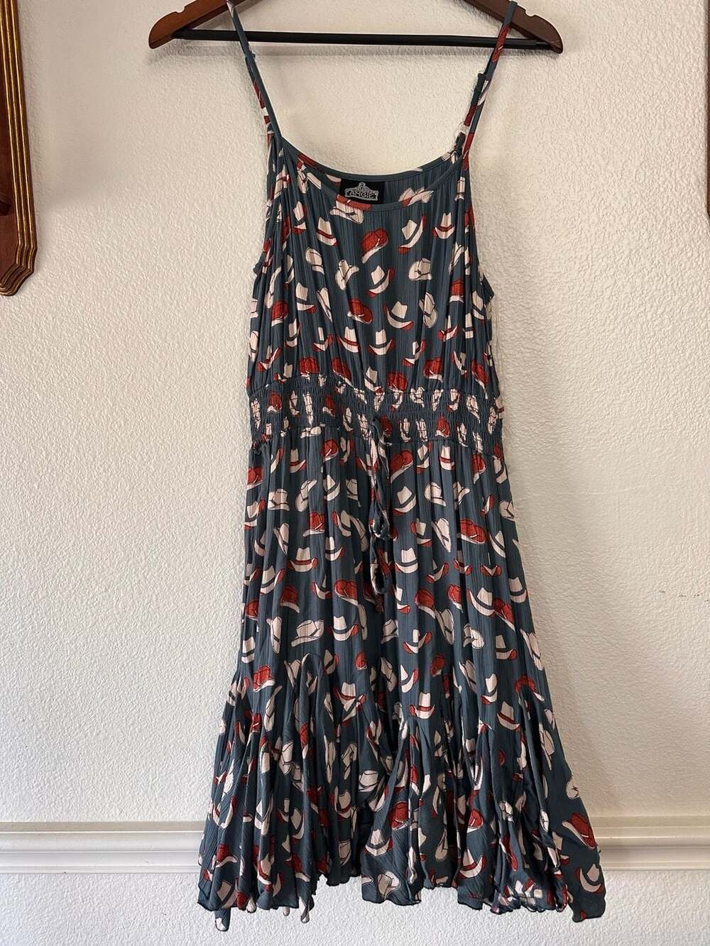 Angie Cowboy Hat Western Print Maxi Dress Size L NWOT